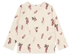 Råhvid bluse fra Petit Piao med print af røde sommer ribs PP203 berry